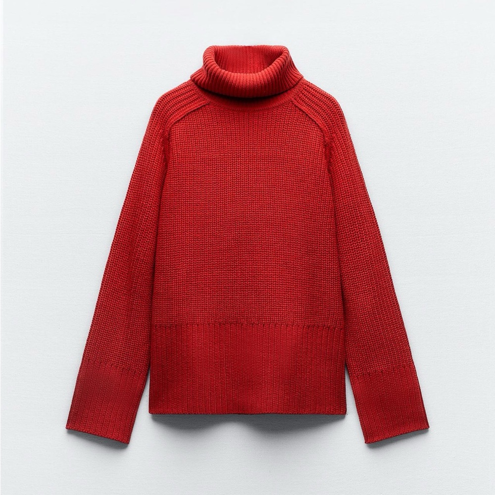 Zara Red Chunky Turtleneck Sweater